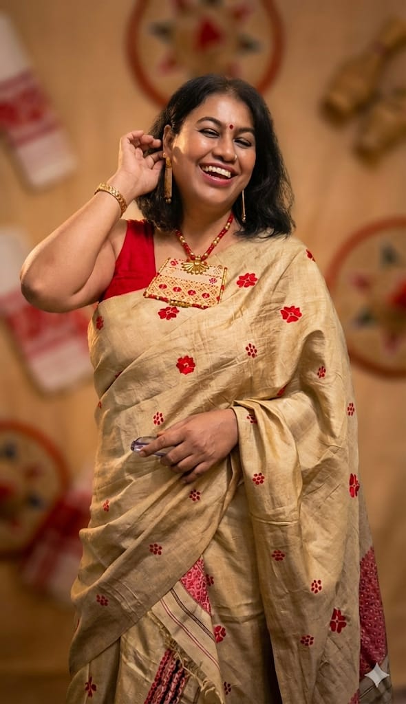 Traditional Assamese textiles and jewelry details